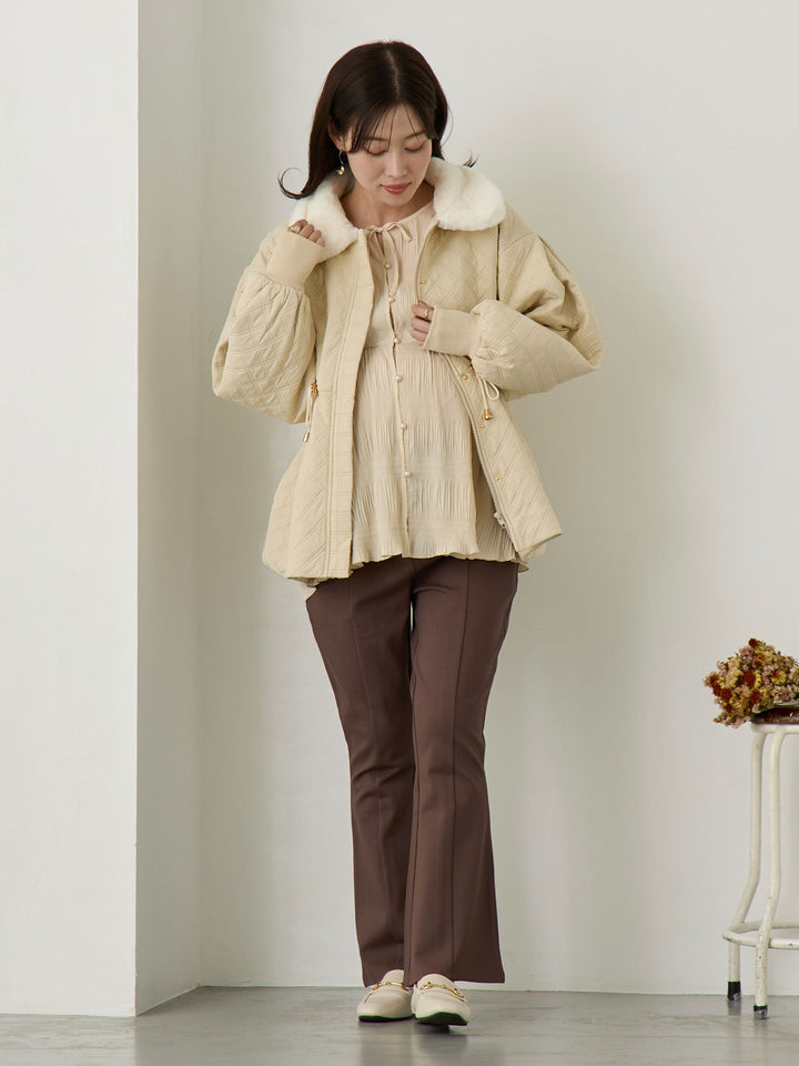 ダッカー付き衿ファーアウター Beige