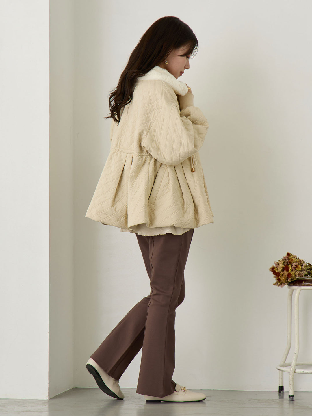 ダッカー付き衿ファーアウター Beige
