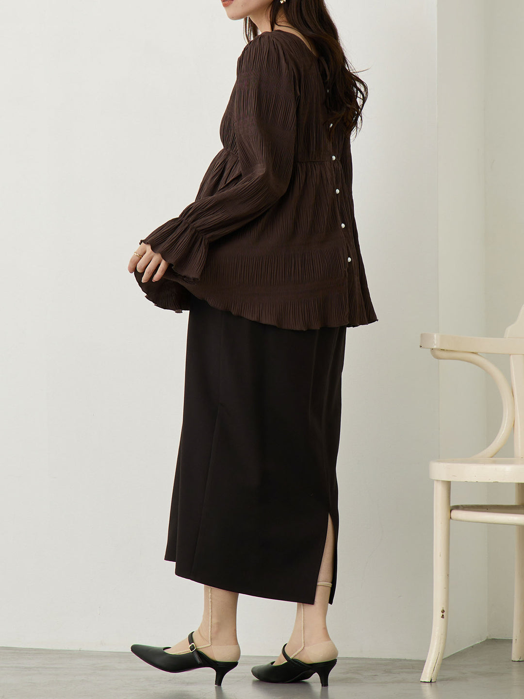 2wayプリーツブラウス Brown