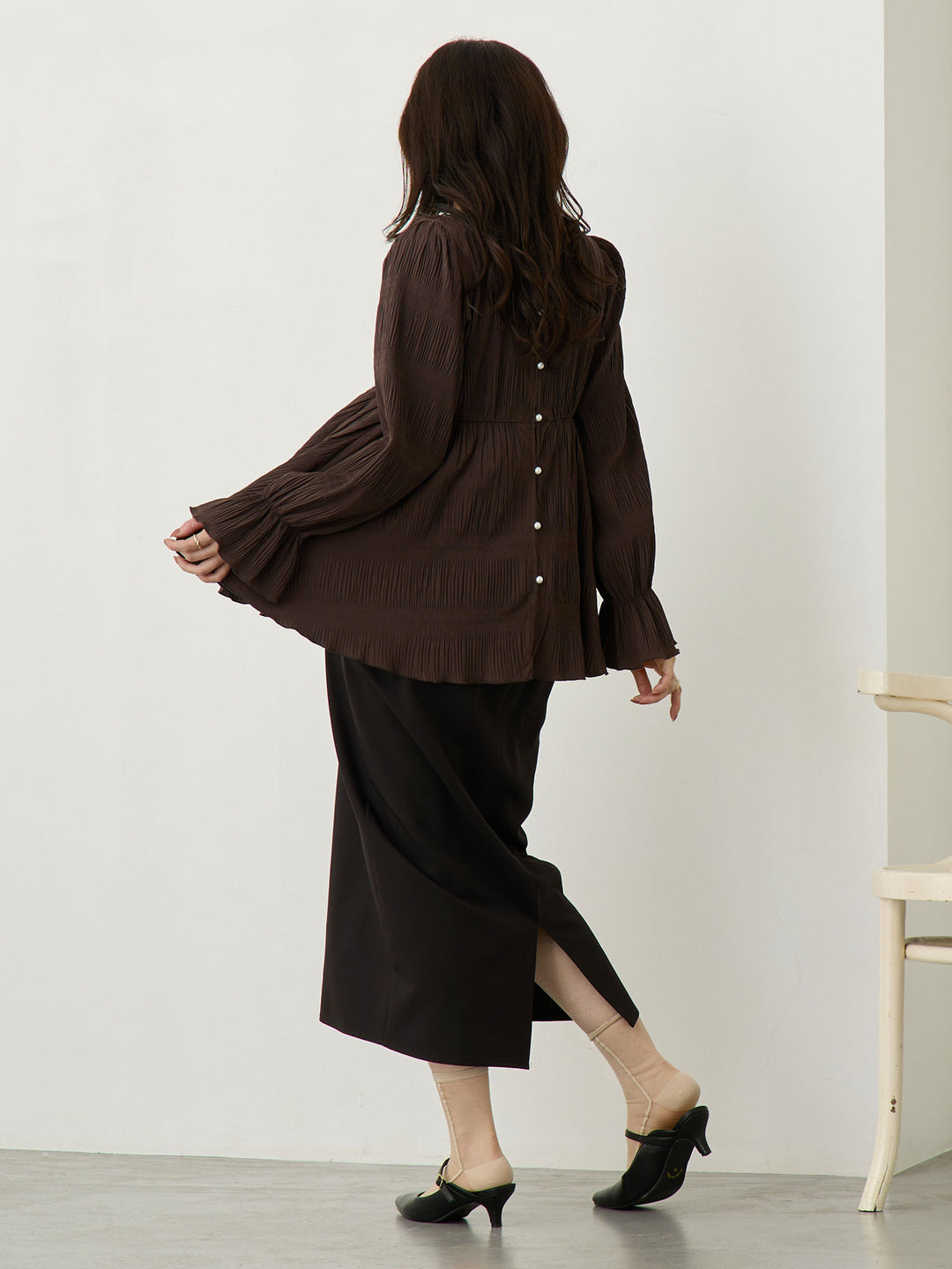 2wayプリーツブラウス Brown