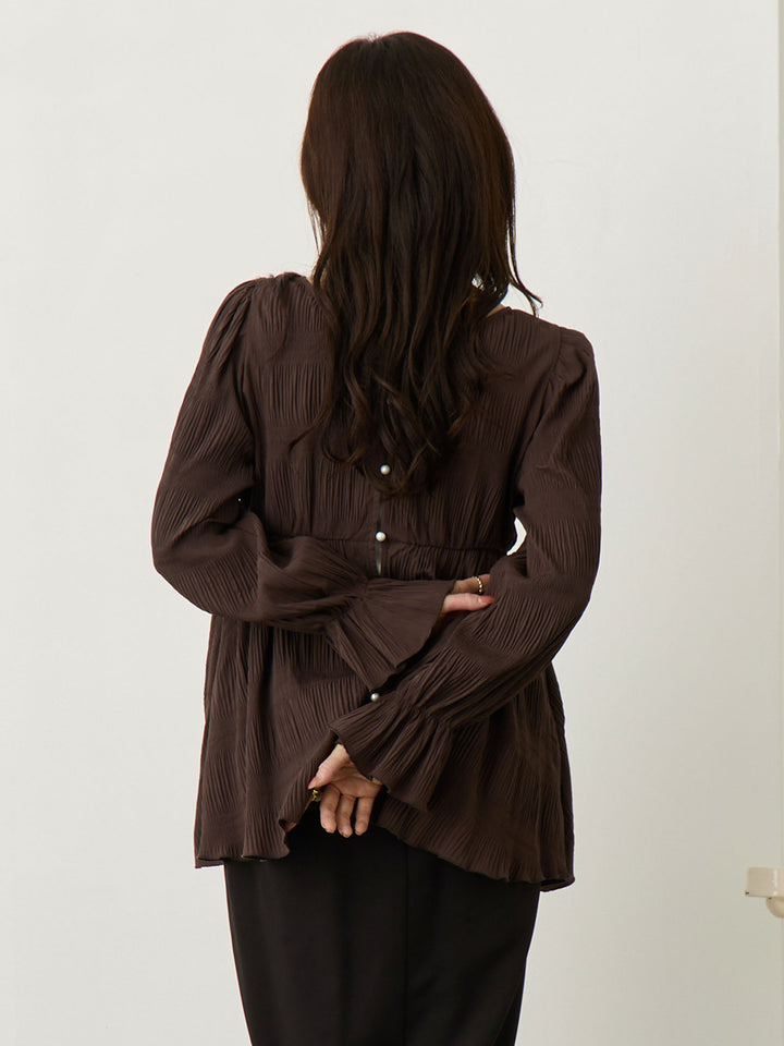 2wayプリーツブラウス Brown