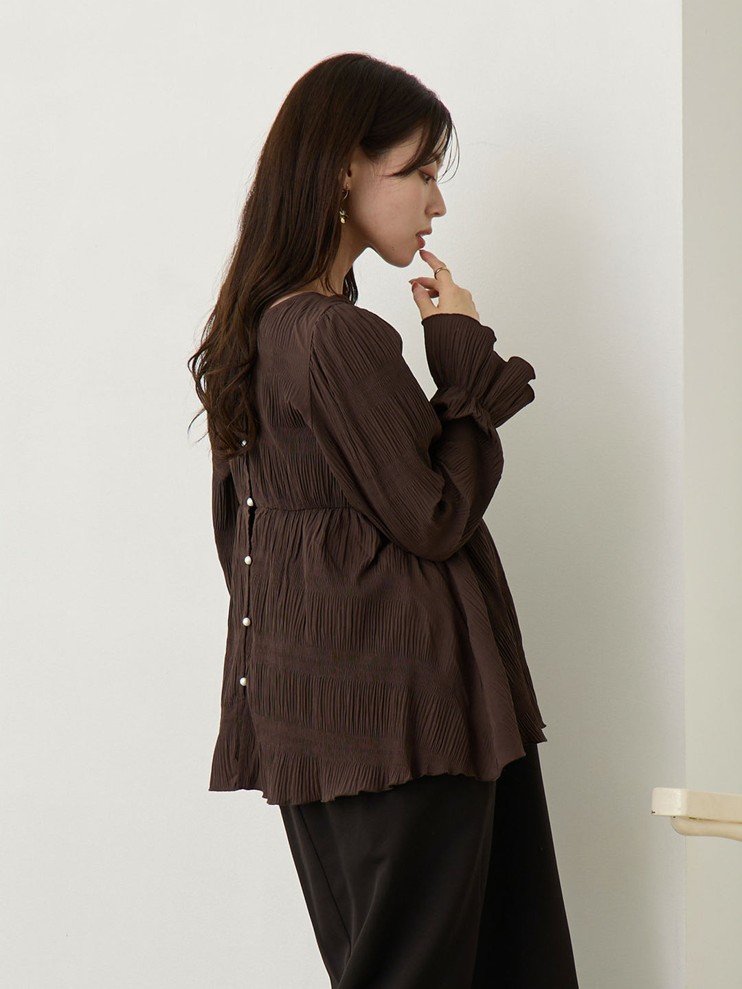 2wayプリーツブラウス Brown
