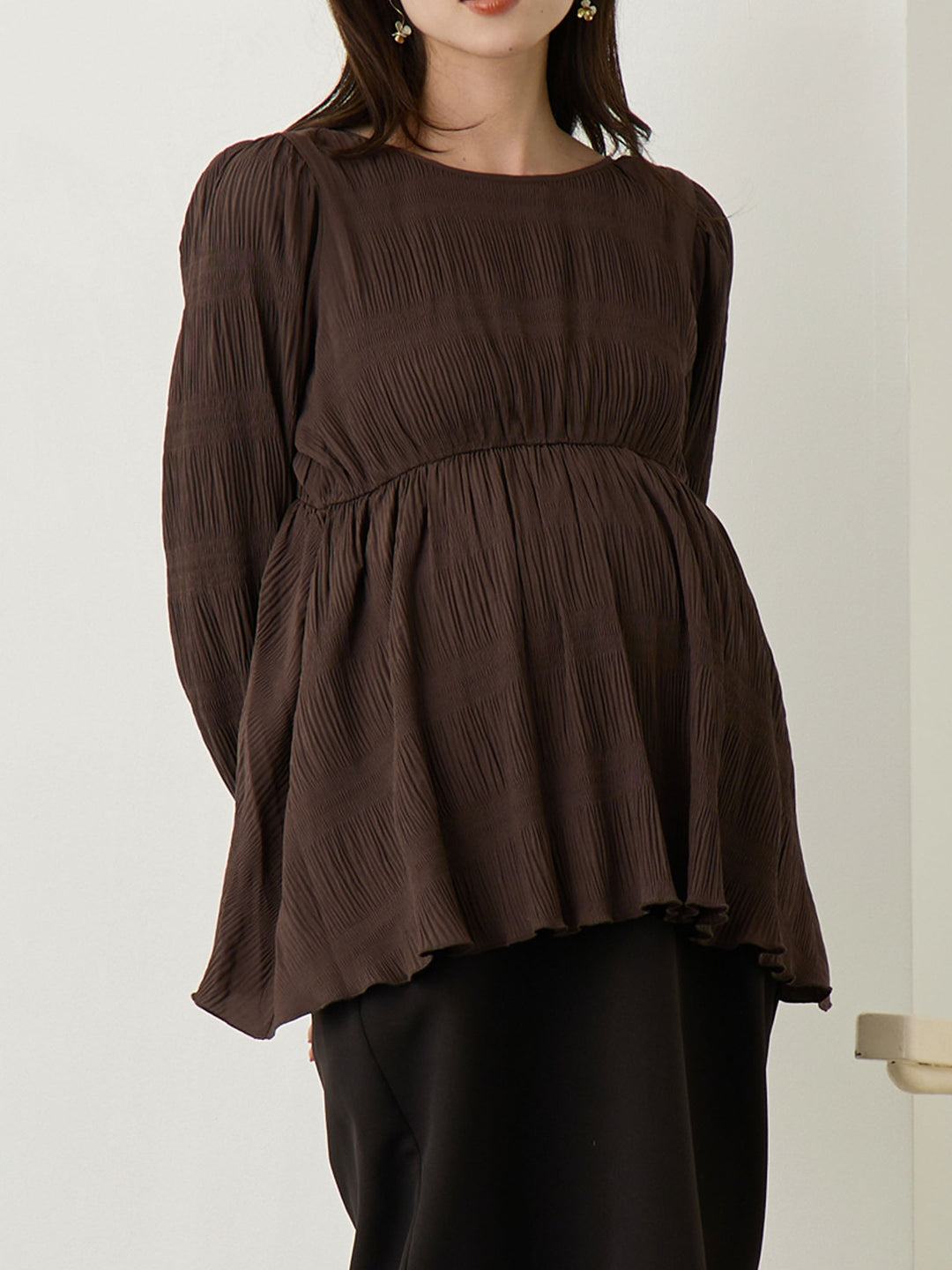 2wayプリーツブラウス Brown