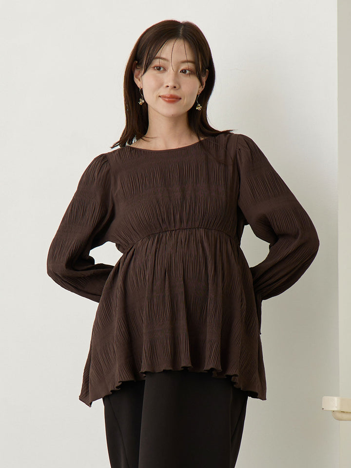 2wayプリーツブラウス Brown