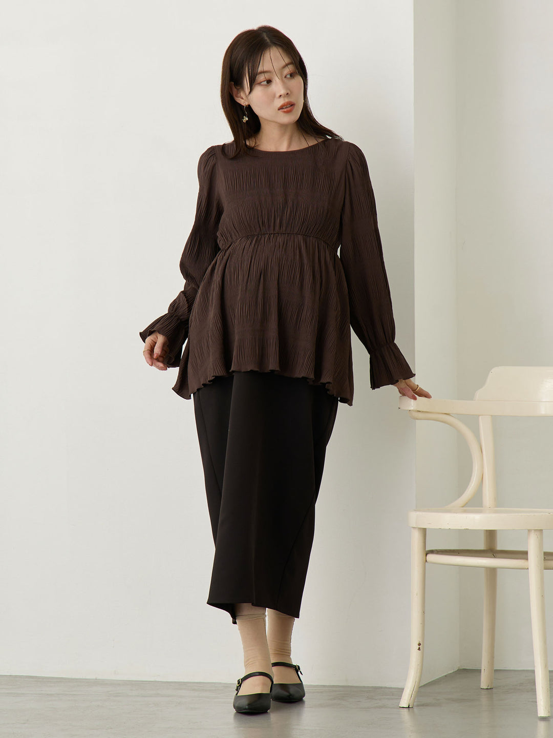 2wayプリーツブラウス Brown
