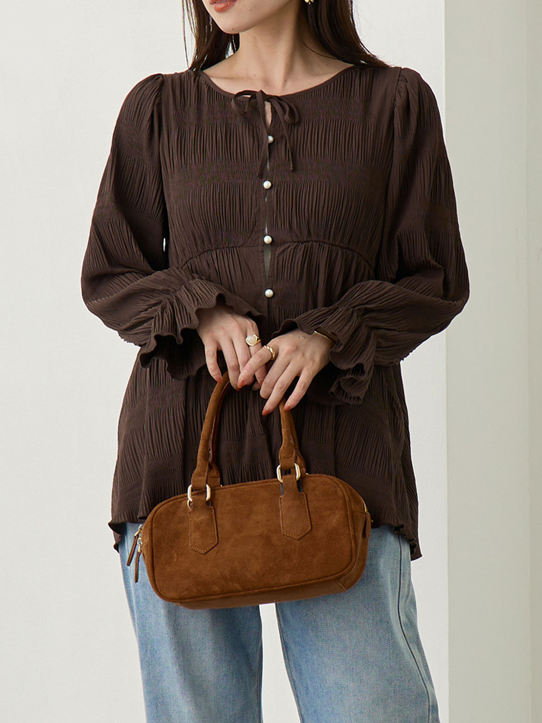 2wayプリーツブラウス Brown