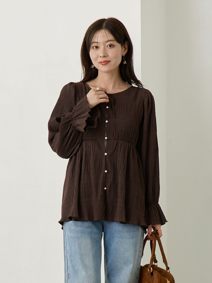 2wayプリーツブラウス Brown