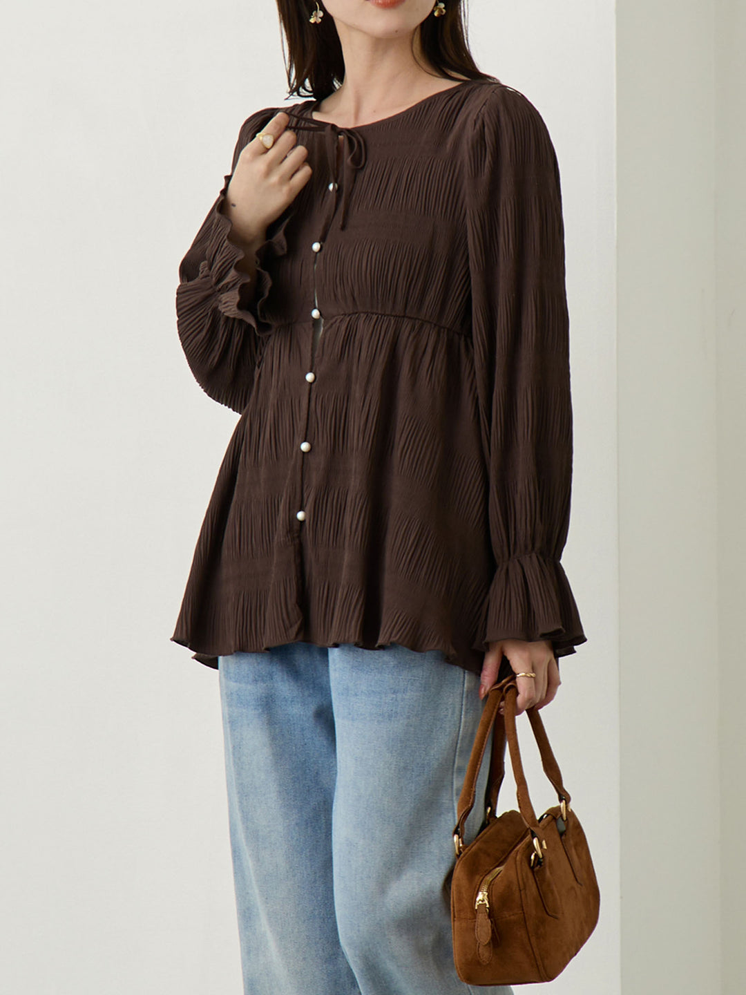 2wayプリーツブラウス Brown