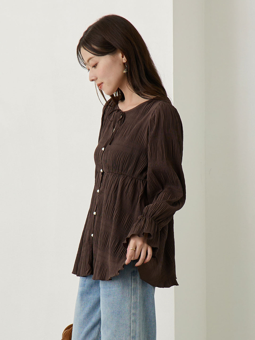 2wayプリーツブラウス Brown