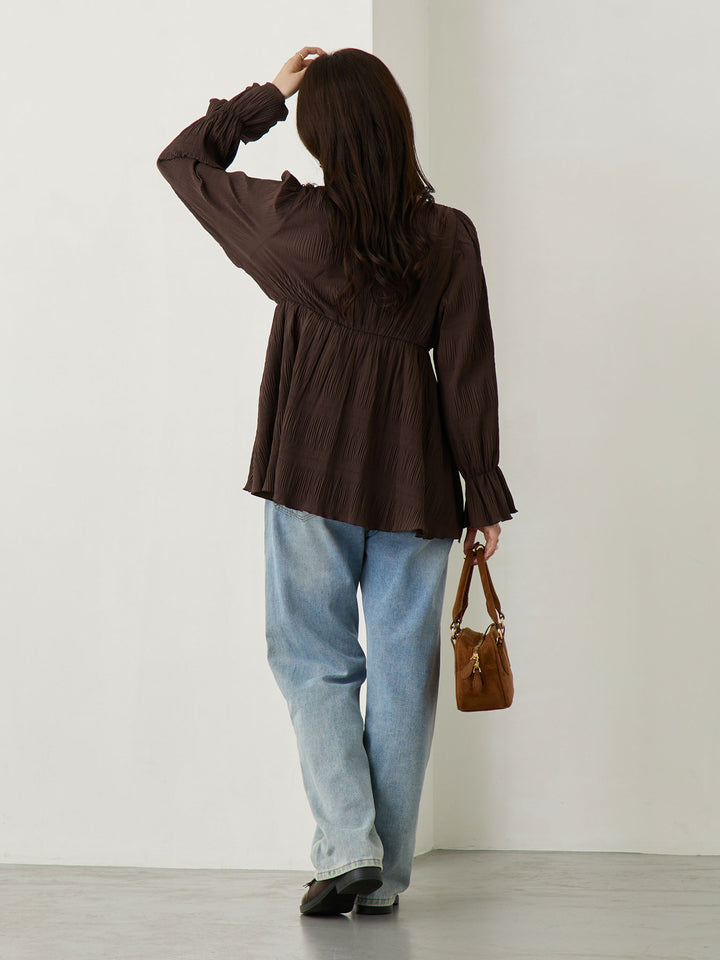 2wayプリーツブラウス Brown