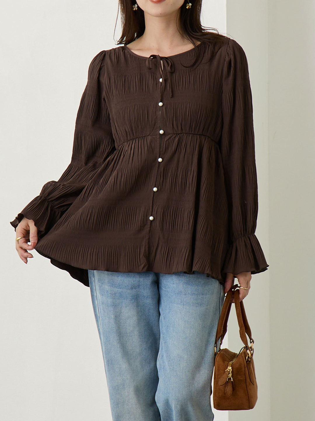 2wayプリーツブラウス Brown