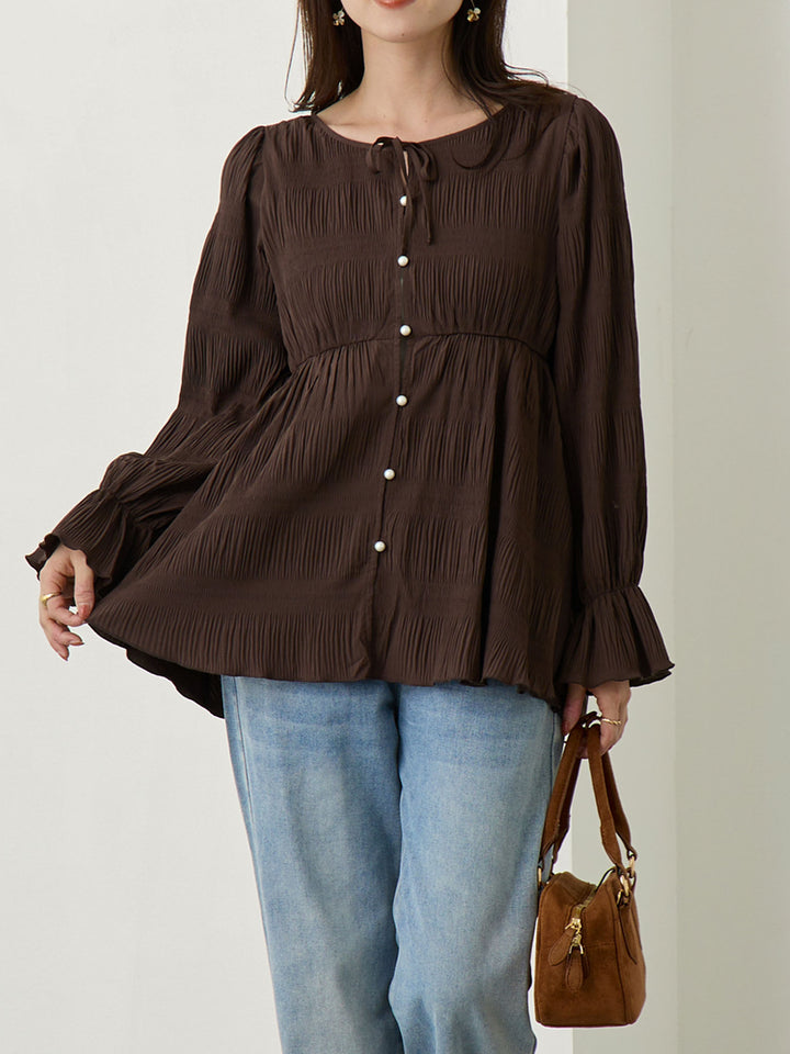 2wayプリーツブラウス Brown