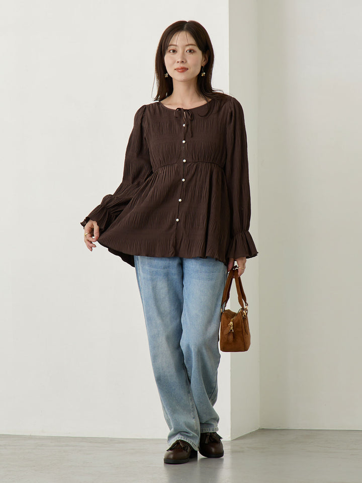 2wayプリーツブラウス Brown
