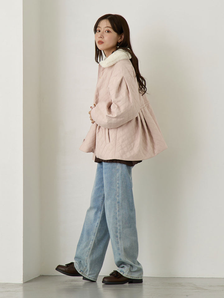 ダッカー付き衿ファーアウター Pink