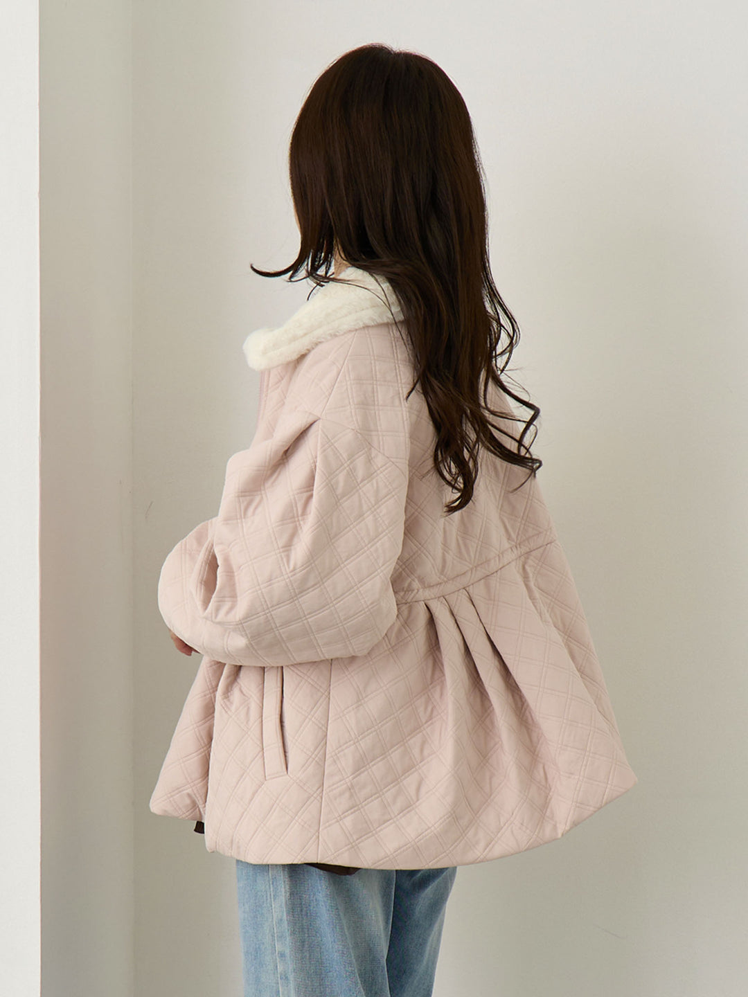 ダッカー付き衿ファーアウター Pink