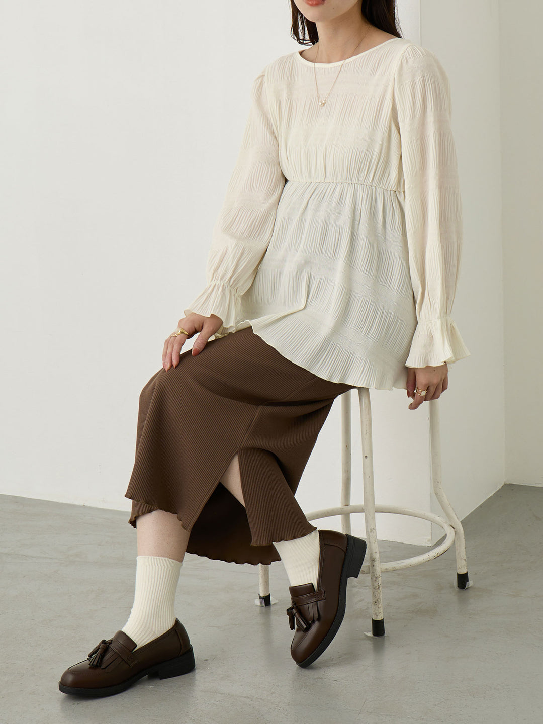 リブカットタイトスカート Brown