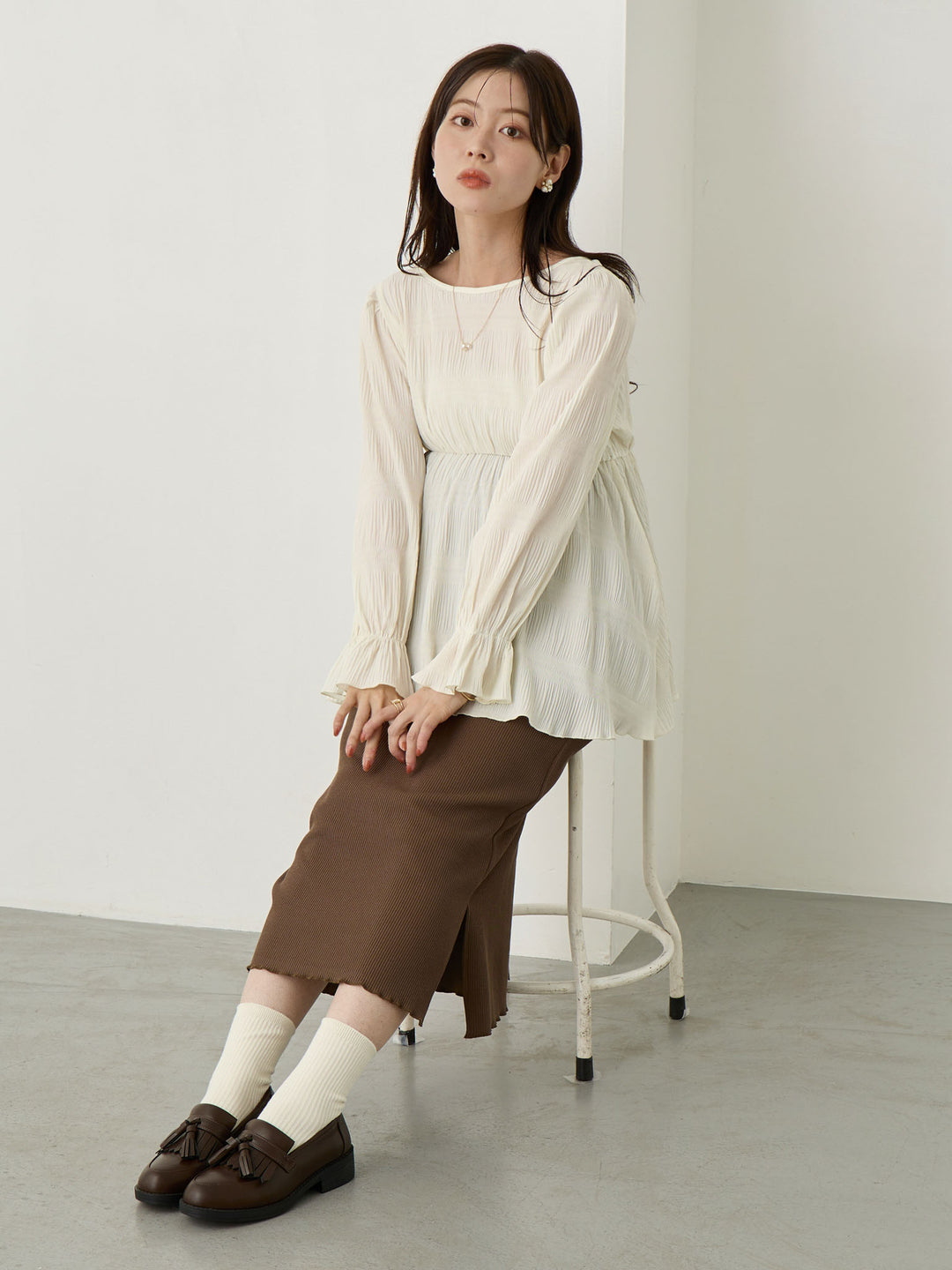 リブカットタイトスカート Brown