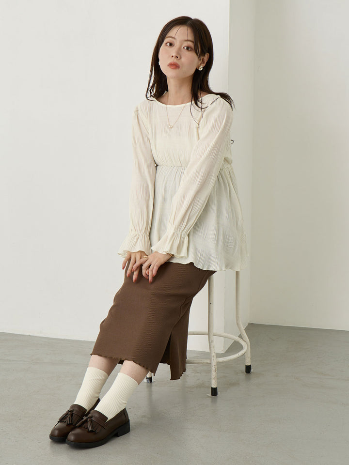 リブカットタイトスカート Brown