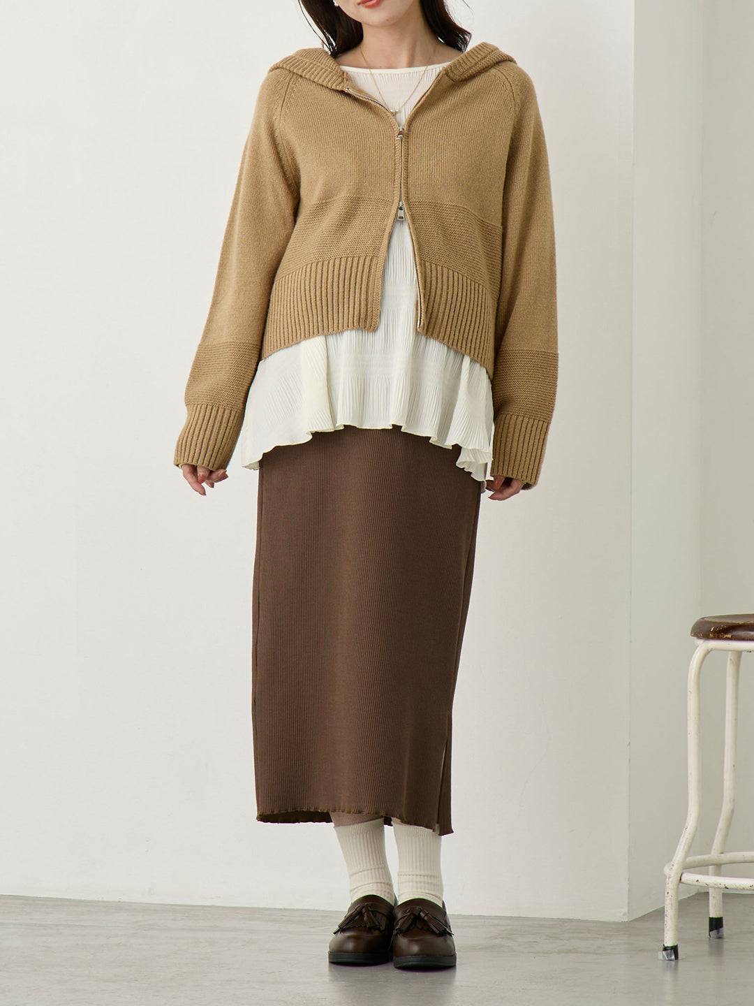 リブカットタイトスカート Brown