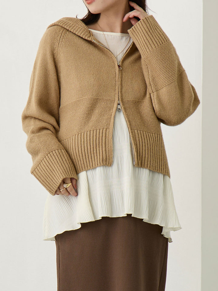 ダブルジップニットカーディガン Beige