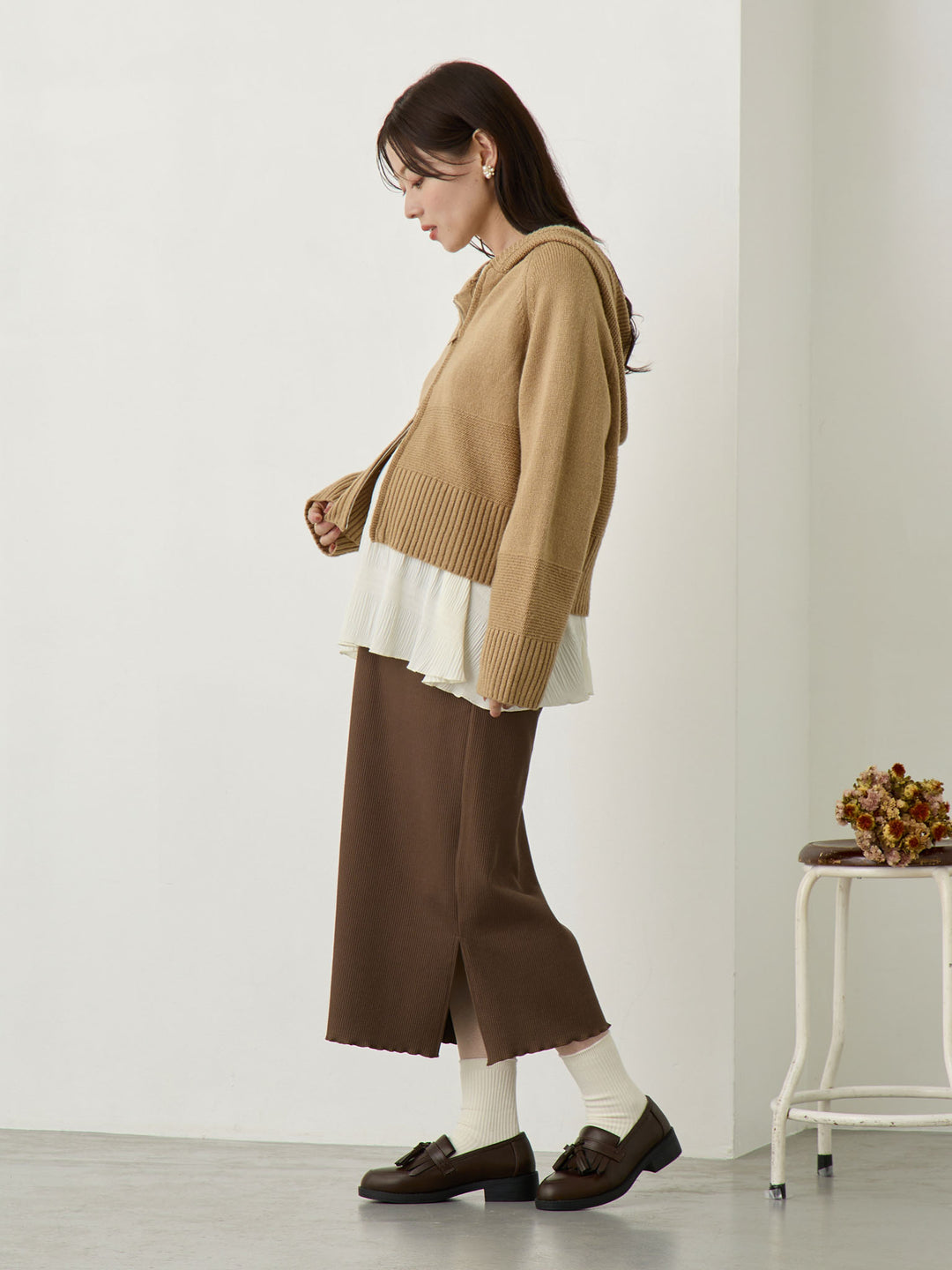 リブカットタイトスカート Brown