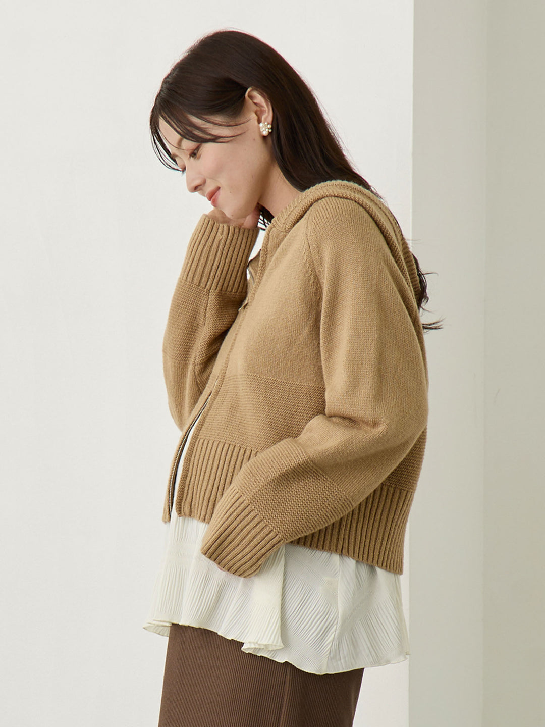 ダブルジップニットカーディガン Beige