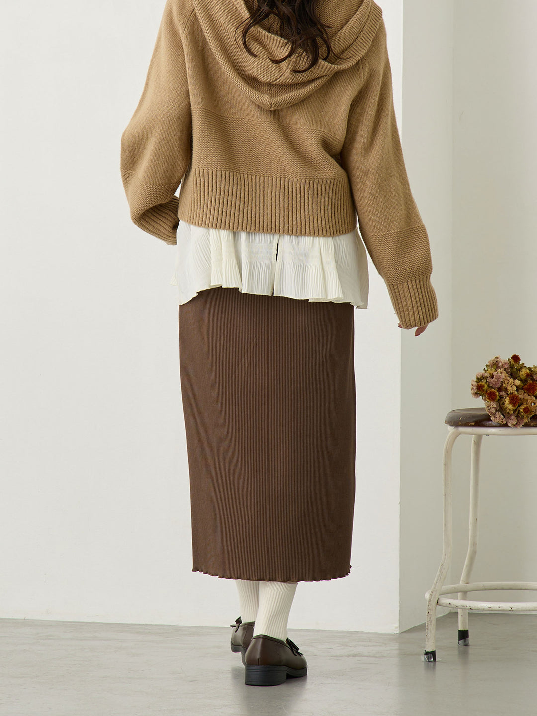 リブカットタイトスカート Brown