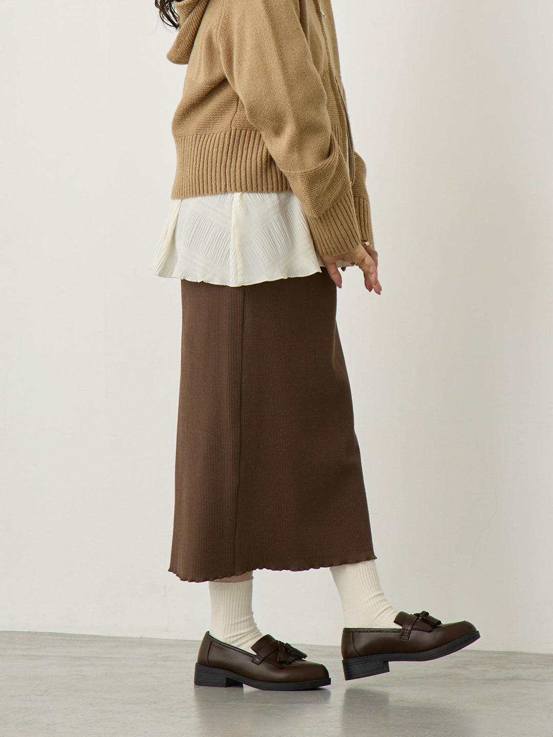 リブカットタイトスカート Brown
