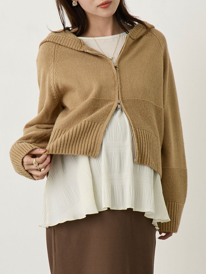 ダブルジップニットカーディガン Beige