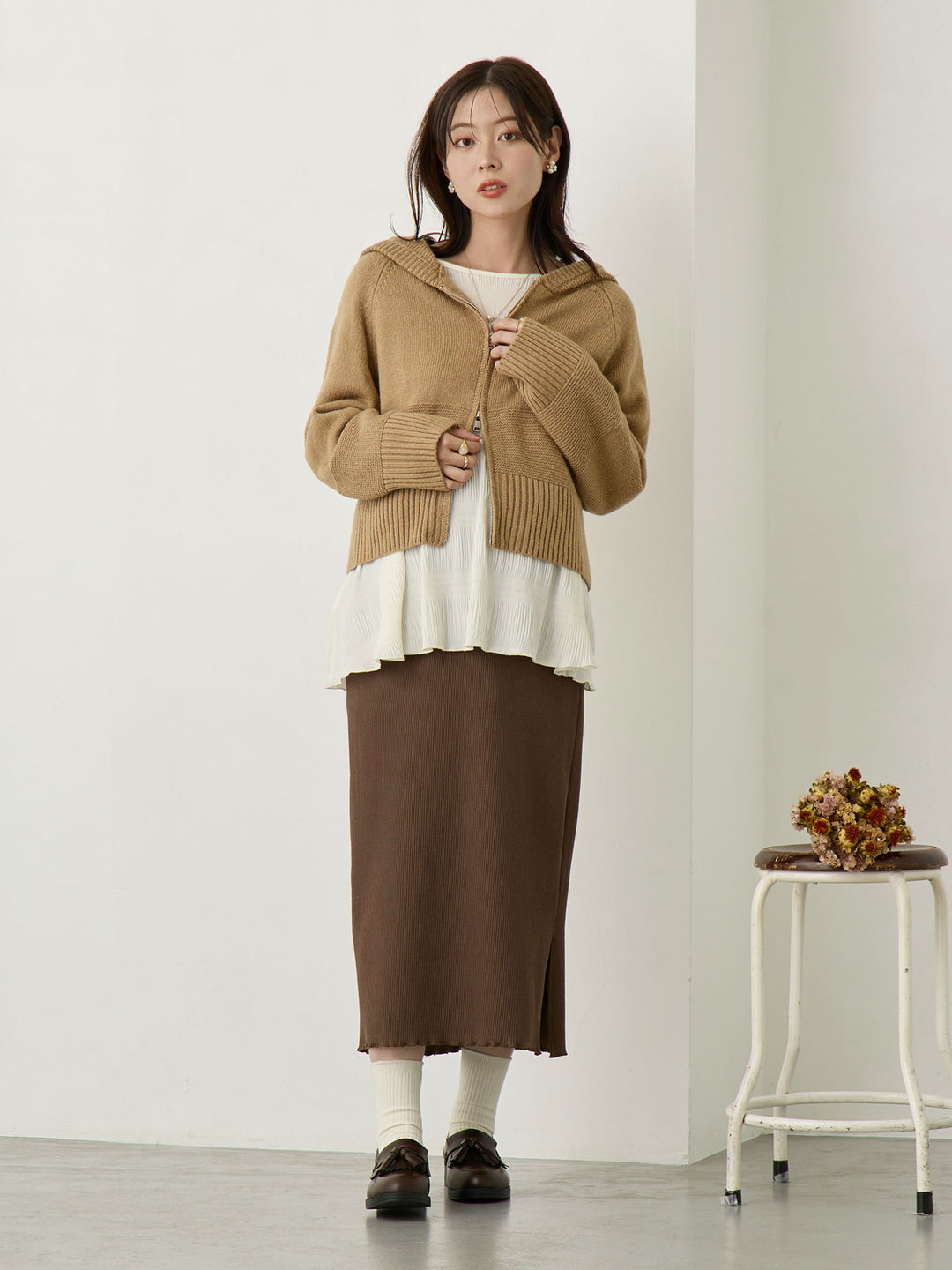 リブカットタイトスカート Brown