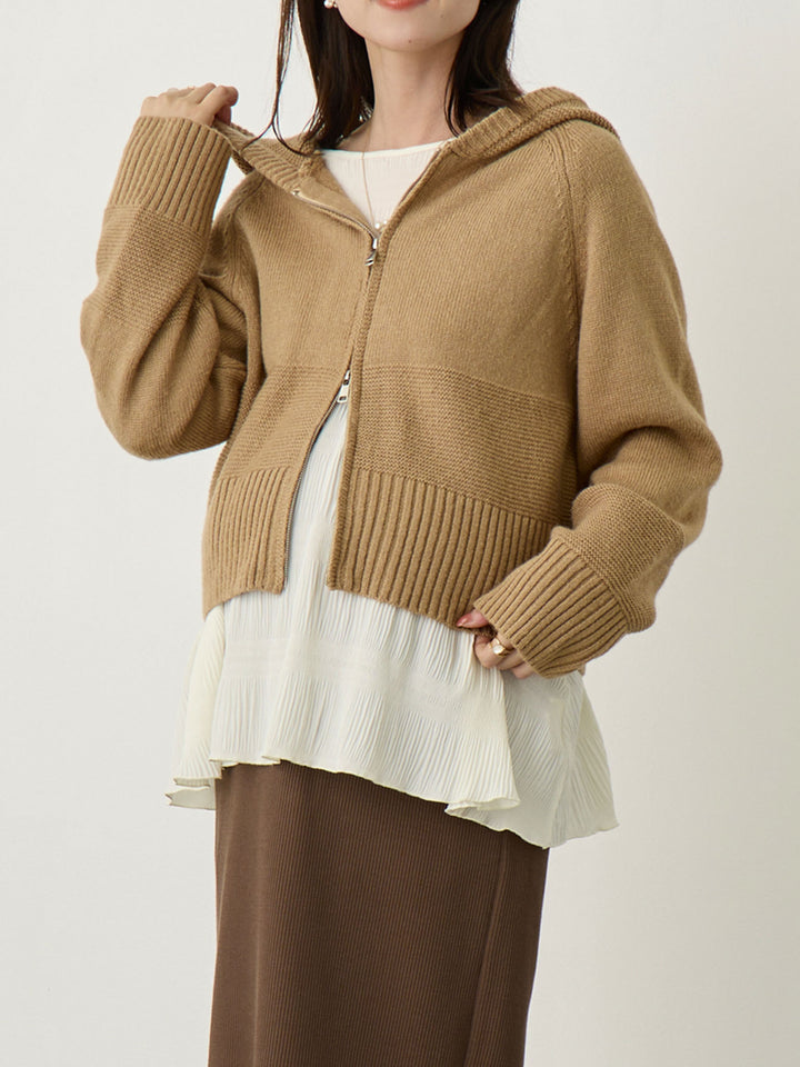 ダブルジップニットカーディガン Beige