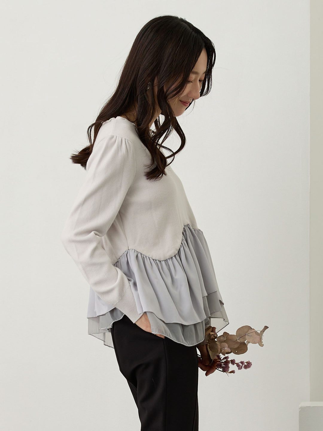 ドッキングペプラムニット Light gray
