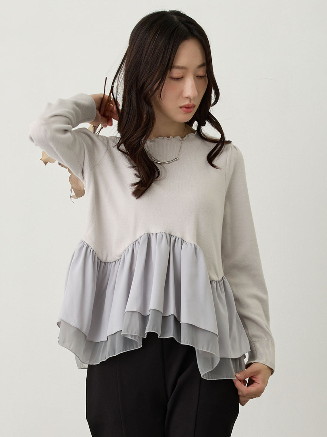 ドッキングペプラムニット Light gray