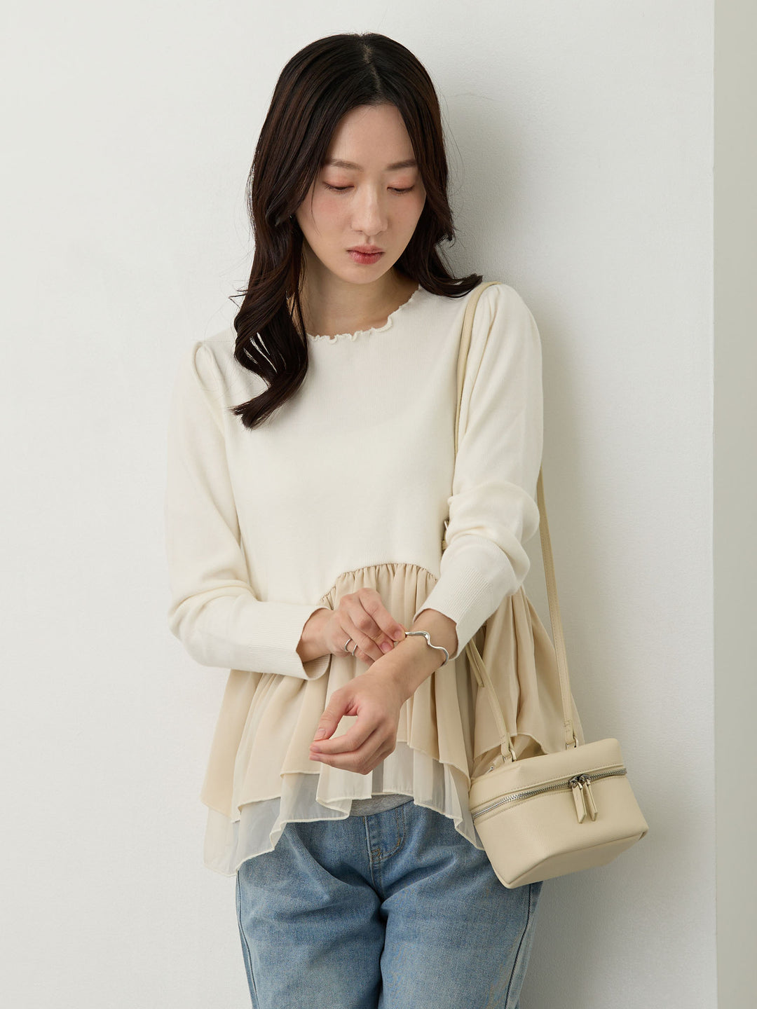 ドッキングペプラムニット Ivory