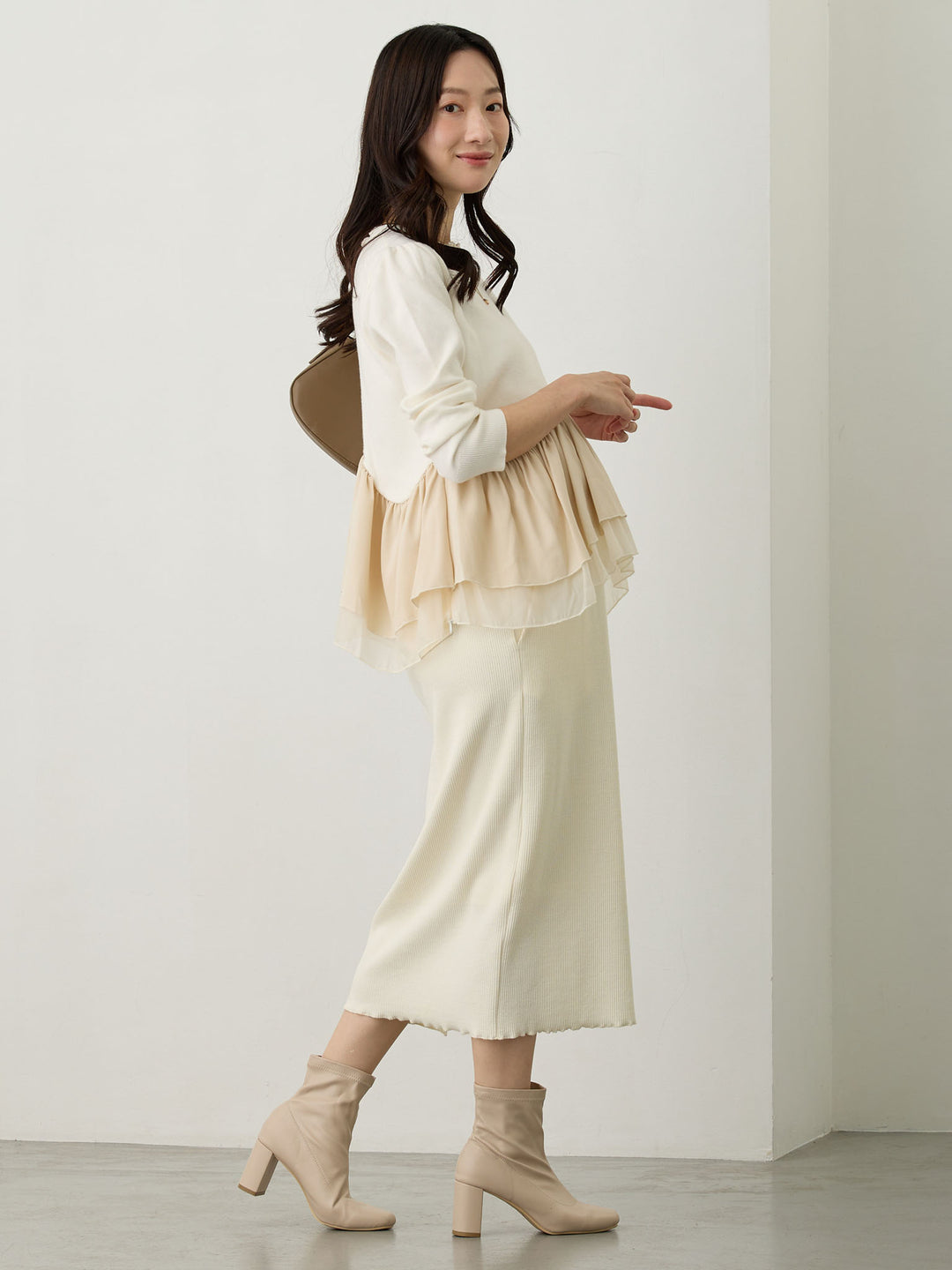 リブカットタイトスカート Ivory