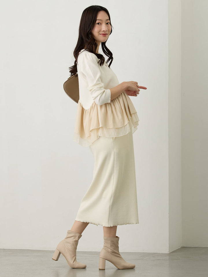 リブカットタイトスカート Ivory