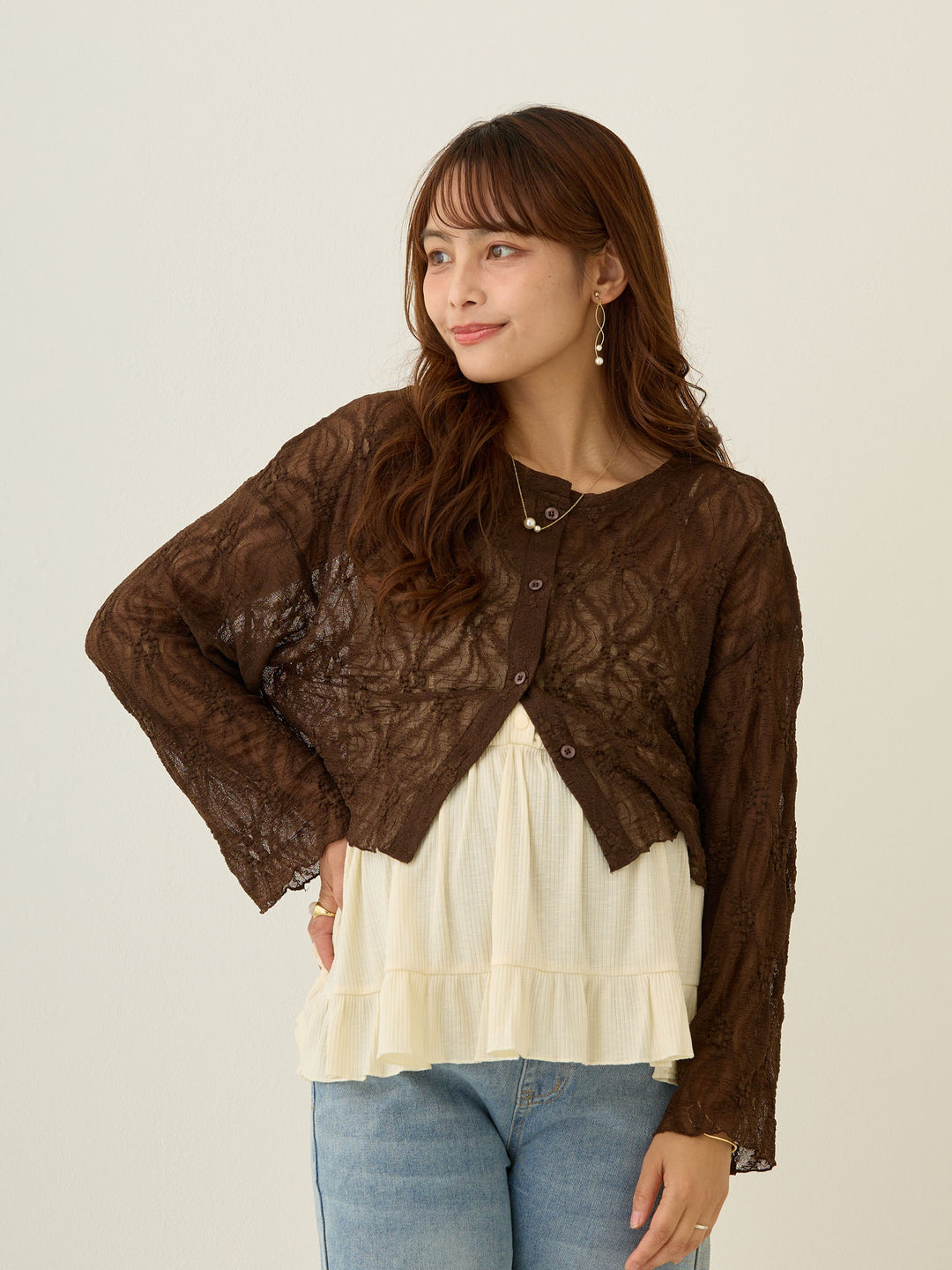 2wayレースカーディガン Brown