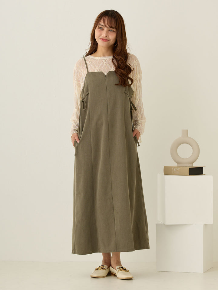 Side Ribbon Cami Dress Khaki