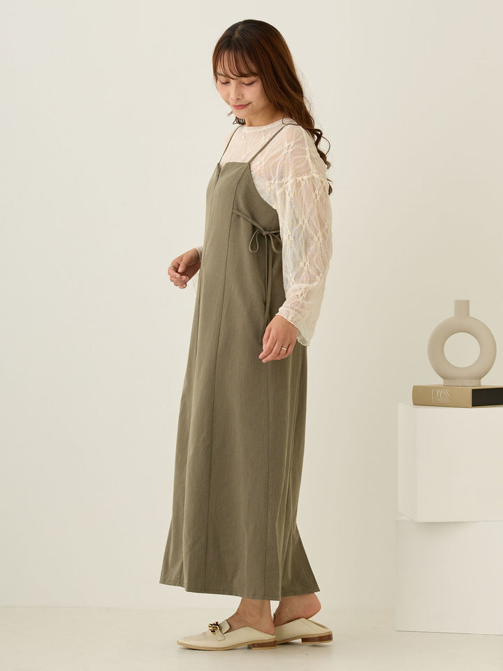 Side Ribbon Cami Dress Khaki