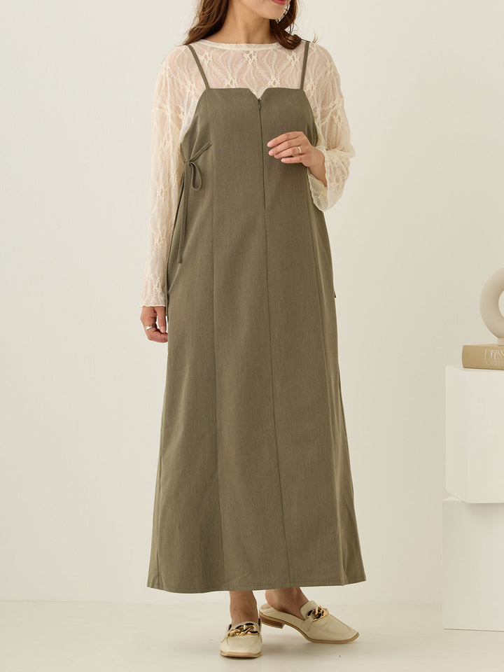 Side Ribbon Cami Dress Khaki