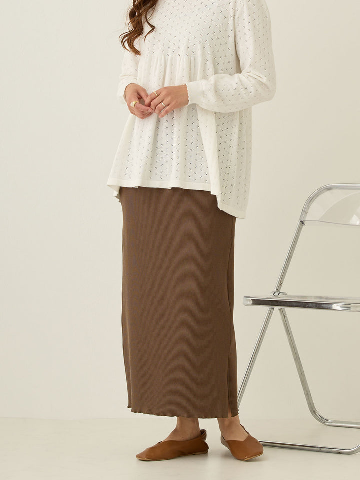 リブカットタイトスカート Brown