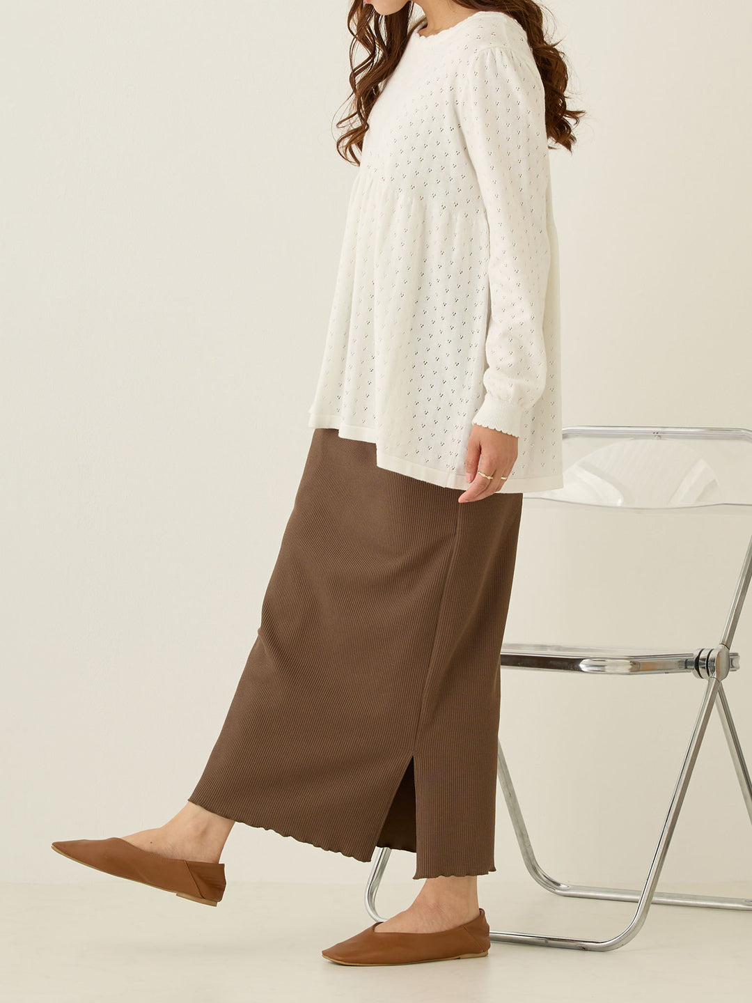 リブカットタイトスカート Brown