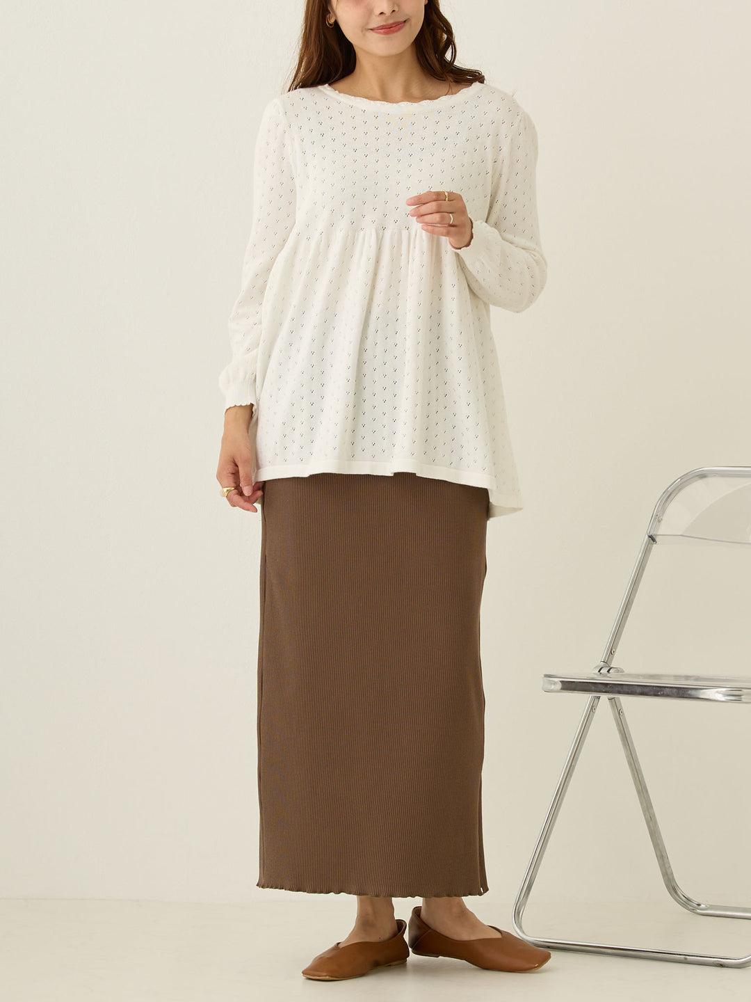 リブカットタイトスカート Brown