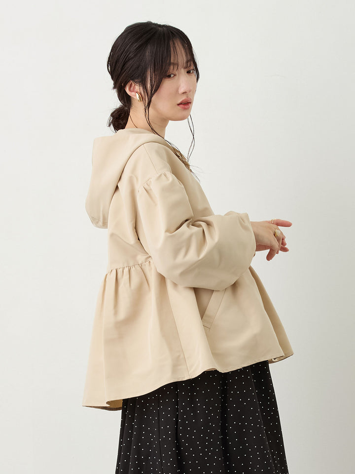 フード付きペプラムライトアウター Beige