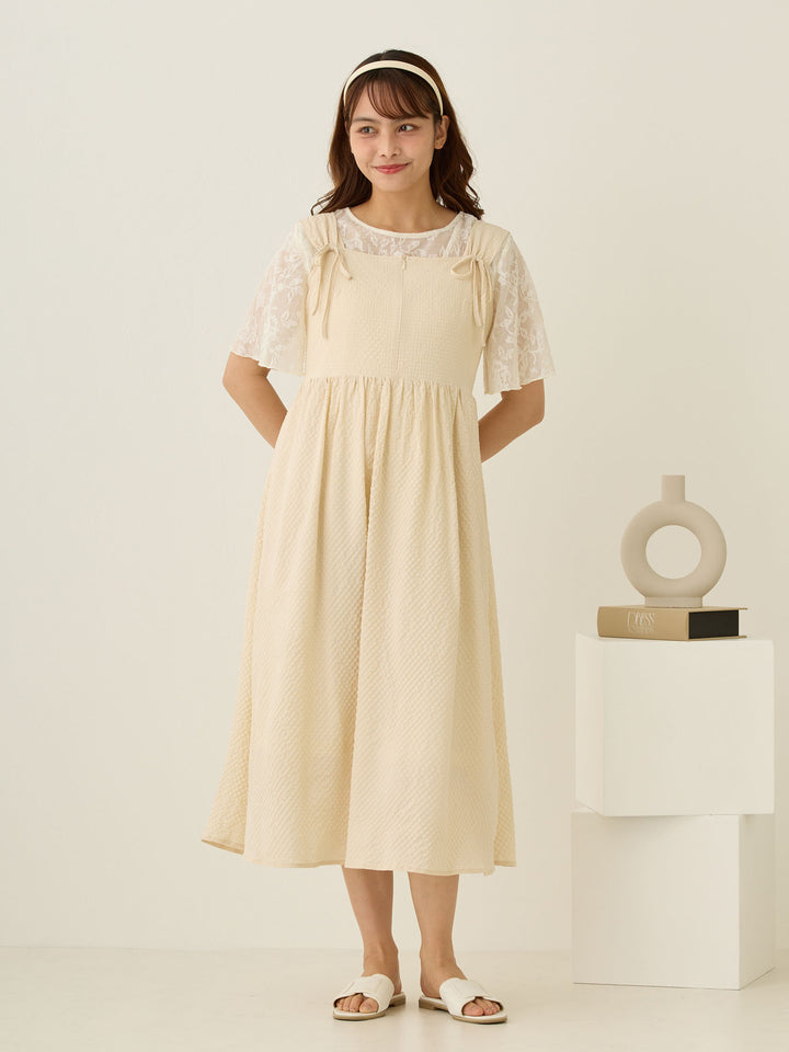 フラワージャガード半袖トップス Ivory