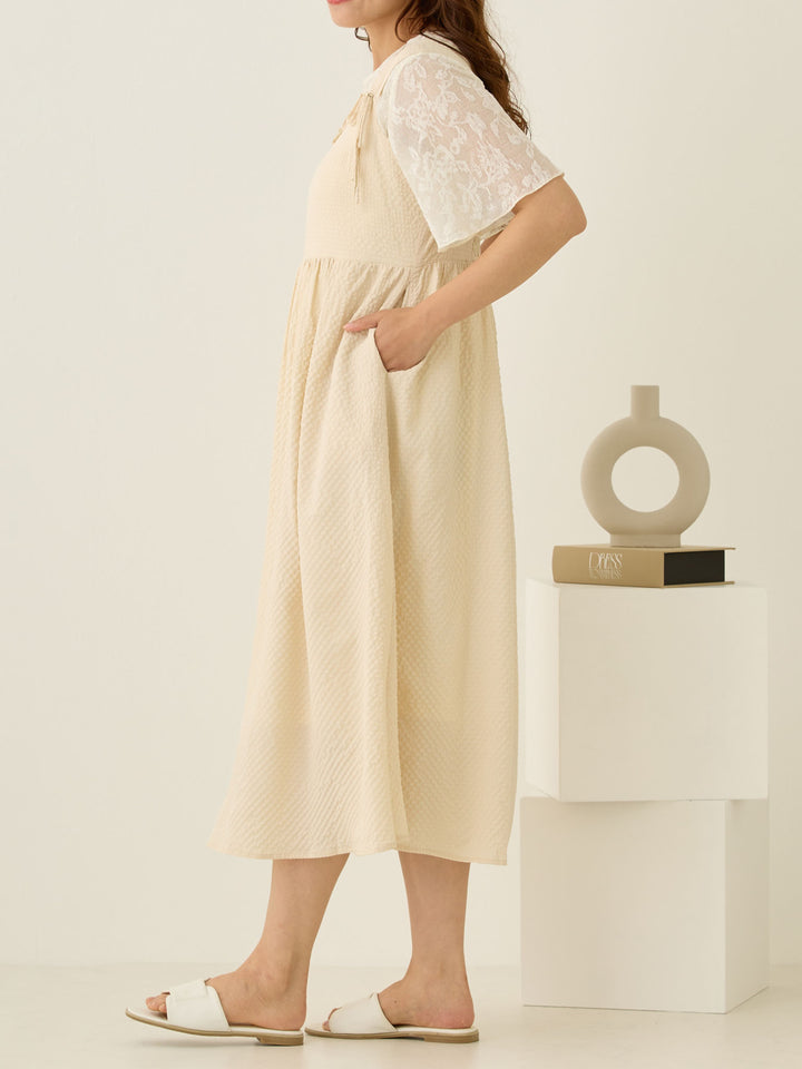 フラワージャガード半袖トップス Ivory