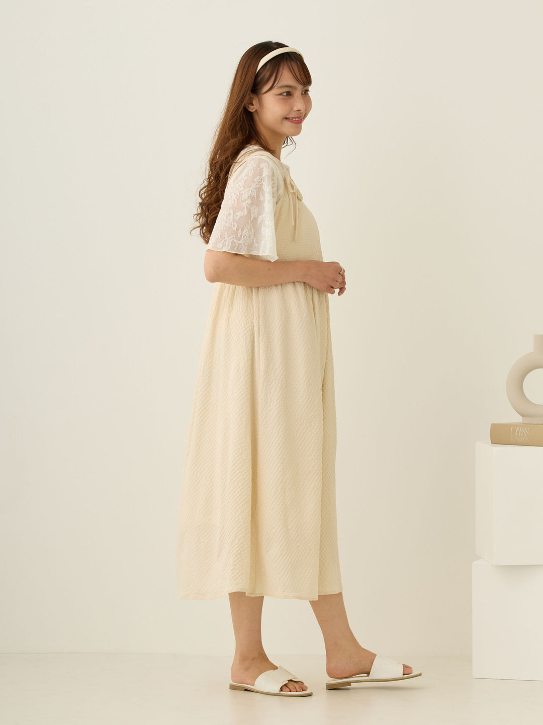 フラワージャガード半袖トップス Ivory