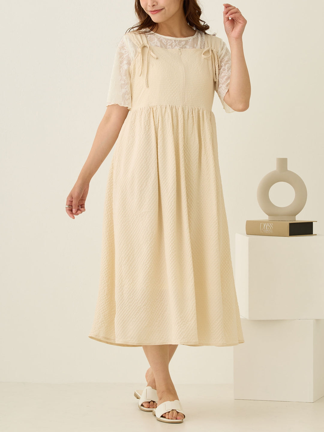 リボン付きジャンパースカート Ivory