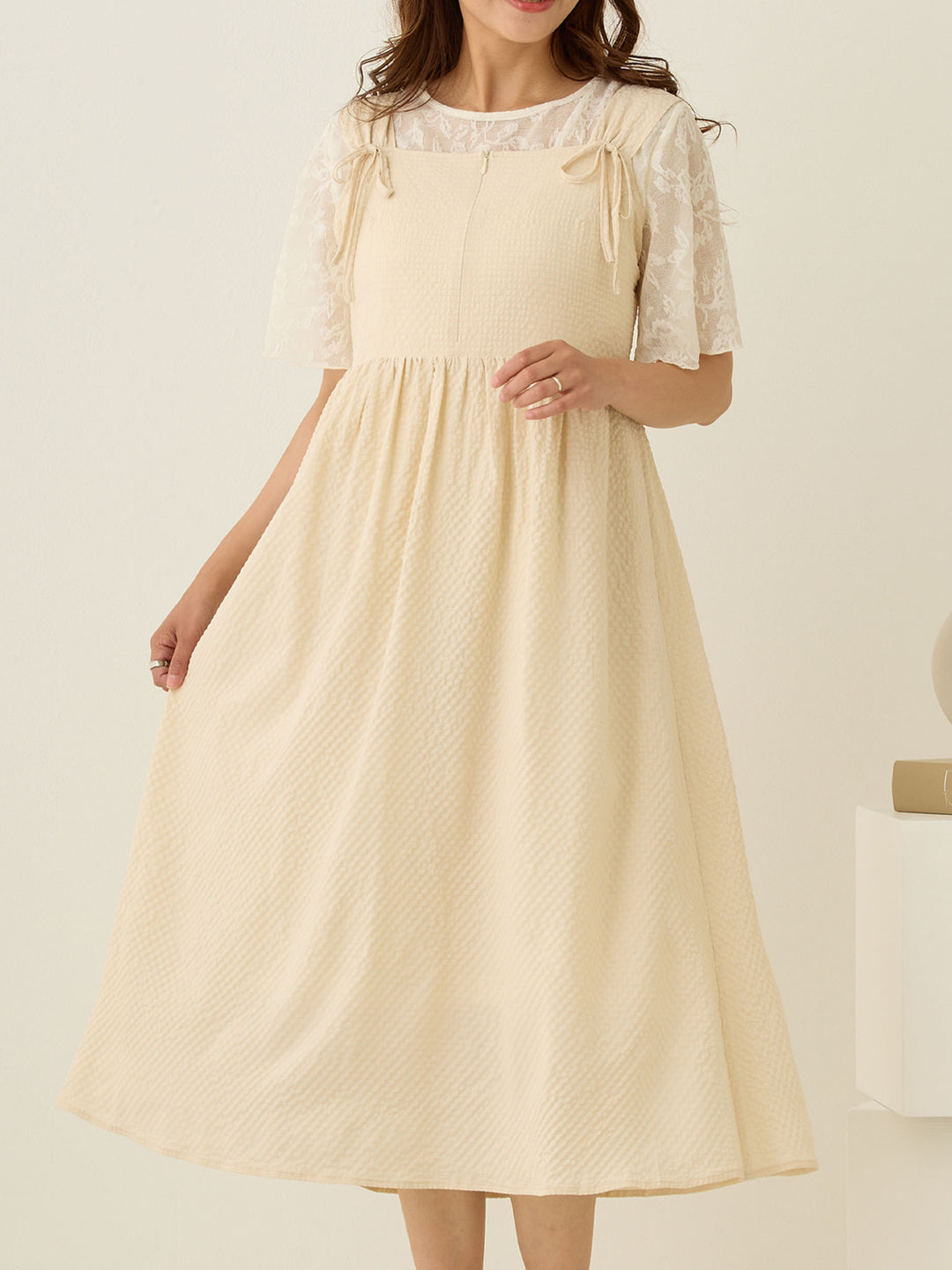 フラワージャガード半袖トップス Ivory