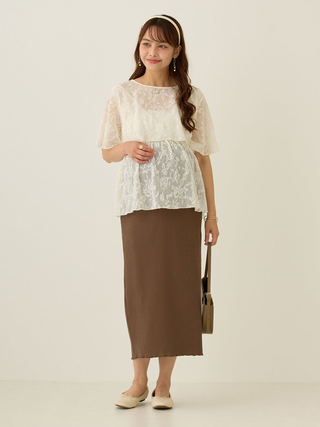 リブカットタイトスカート Brown